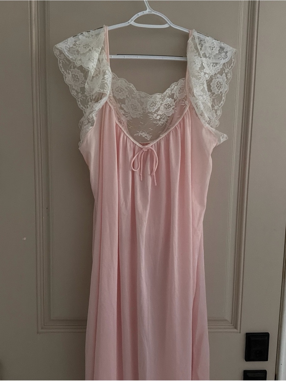 Delicate Pink Lace-Trim Chemise with Tie Front